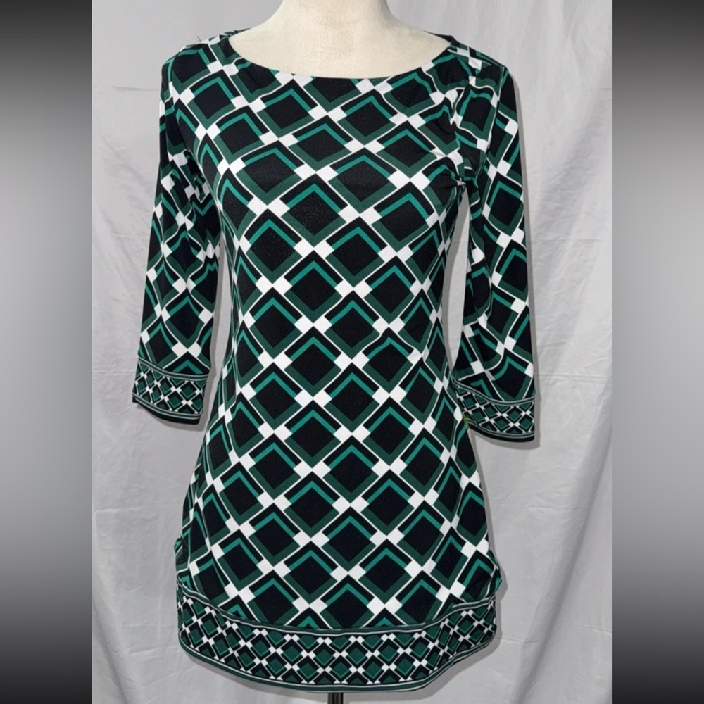 White House Black Market Geometric Mini Dress - Black, White, Green